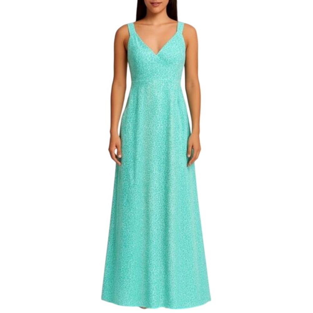 J. McLaughlin Blue Cheetah Print Karla Catalina Cloth V Neck Maxi Dress